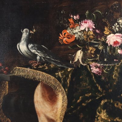 Neapolitan School Artist, Still Life with Flowers and Birds, 17th Century, Oil on Canvas-VMM-1730220