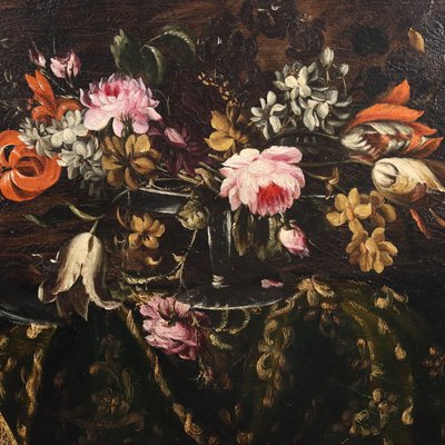 Neapolitan School Artist, Still Life with Flowers and Birds, 17th Century, Oil on Canvas-VMM-1730220