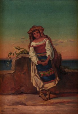 Neapolitan Woman, 19th Century, Oil on Canvas, Framed-WMV-1338811