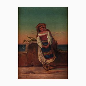 Neapolitan Woman, 19th Century, Oil on Canvas, Framed-WMV-1338811