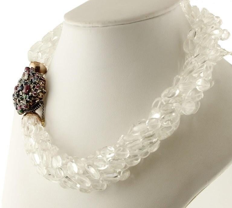 Necklace with Diamonds, Rubies, Emeralds, Sapphires, Rock Crystal & Rose Gold and Silver Closure