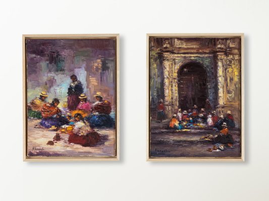 Nelly Binaghi, Seamstresses in Argentina, Oil on Canvas, Framed, Set of 2-GPP-1146779