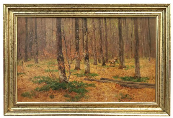 Nelson Gray Kinsley, Roe Deer in the Woods, 1890s, Oil on Canvas-BGS-1761139