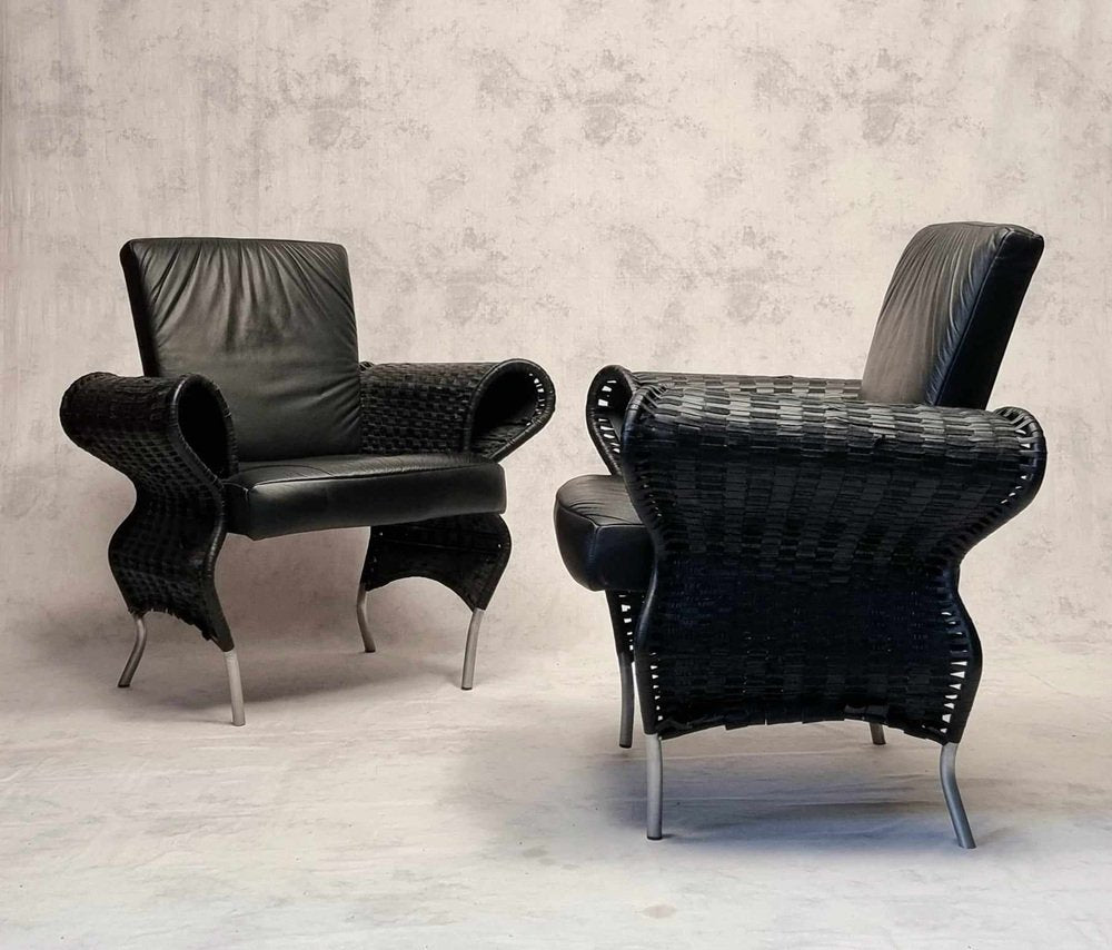 Neo Baroque Leather Armchairs by Bořek Šípek, 1980s, Set of 2