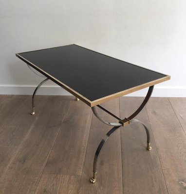 Neo-Classical Style Brushed Steel and Brass Coffee Table, 1940s-BA-658379