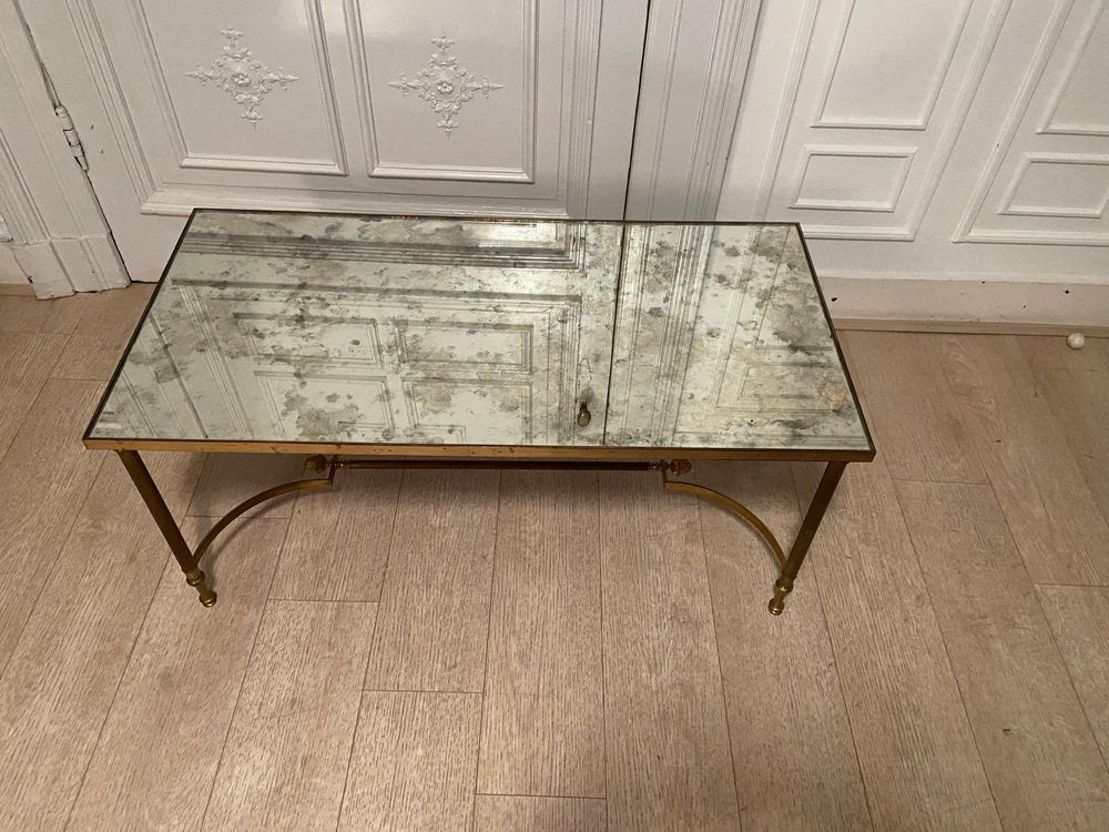 Neo Coffee Table in Brass and Oxidized Mirror, 1970s