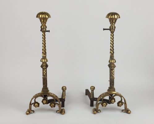 Neo-Gothic Bronze Andirons, 1890s, Set of 2-LW-2022815