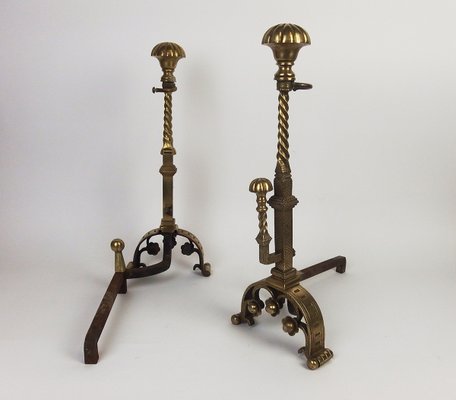 Neo-Gothic Bronze Andirons, 1890s, Set of 2-LW-2022815