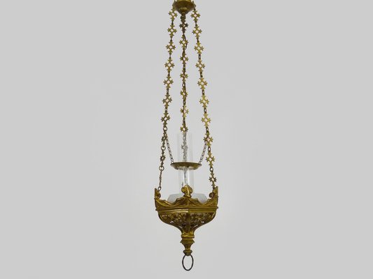 Neo-Gothic Church Suspension in Bronze and Glass, 1890s-MZP-1795915