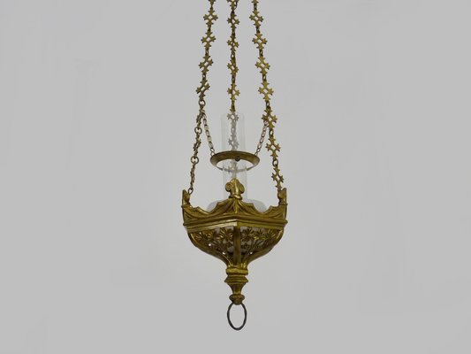 Neo-Gothic Church Suspension in Bronze and Glass, 1890s-MZP-1795915