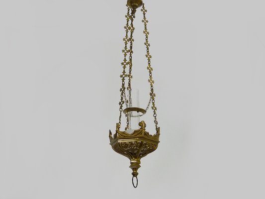 Neo-Gothic Church Suspension in Bronze and Glass, 1890s-MZP-1795915