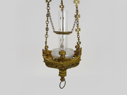 Neo-Gothic Church Suspension in Bronze and Glass, 1890s-MZP-1795915