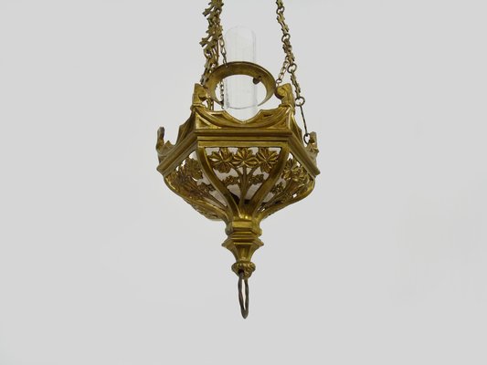 Neo-Gothic Church Suspension in Bronze and Glass, 1890s-MZP-1795915