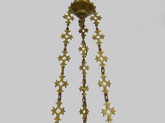 Neo-Gothic Church Suspension in Bronze and Glass, 1890s-MZP-1795915