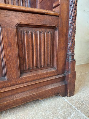 Neo-Gothic French Hand-Carved Oak Hall Bench, 1870s-TDA-1376286