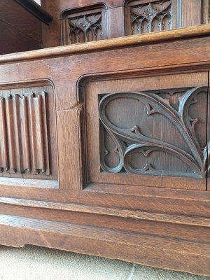 Neo-Gothic French Hand-Carved Oak Hall Bench, 1870s-TDA-1376286