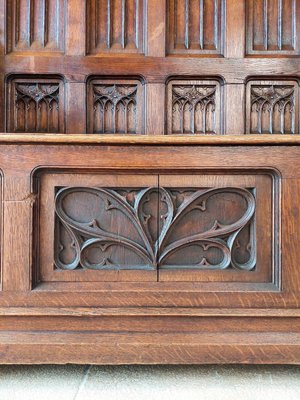 Neo-Gothic French Hand-Carved Oak Hall Bench, 1870s-TDA-1376286