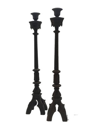 Neo-Gothic Iron Altar Candlesticks, 1900, Set of 2-YUW-1783737