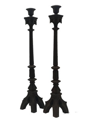 Neo-Gothic Iron Altar Candlesticks, 1900, Set of 2-YUW-1783737