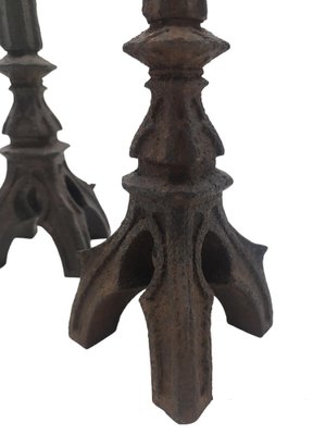 Neo-Gothic Iron Altar Candlesticks, 1900, Set of 2-YUW-1783737