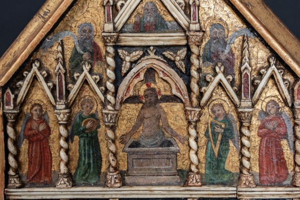 Neo-Gothic Painted Wooden Panel Biblical Scene-QKG-1793421