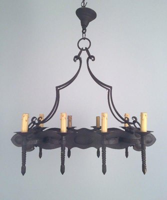 Neo-Gothic Wrought Iron Chandelier with 8 Arms-BA-1365800