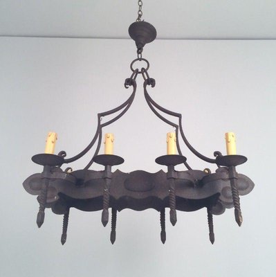 Neo-Gothic Wrought Iron Chandelier with 8 Arms-BA-1365800