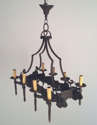 Neo-Gothic Wrought Iron Chandelier with 8 Arms-BA-1365800