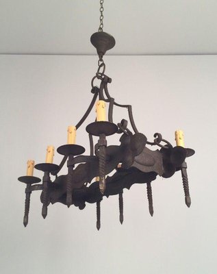 Neo-Gothic Wrought Iron Chandelier with 8 Arms-BA-1365800