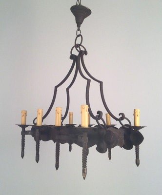 Neo-Gothic Wrought Iron Chandelier with 8 Arms-BA-1365800