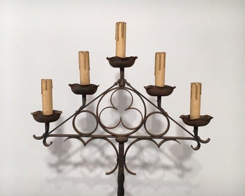 Neo-Gothic Wrought Iron Parquet Floor Candleholder-BA-1365801