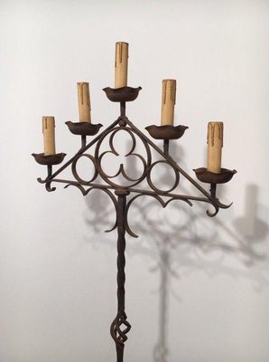 Neo-Gothic Wrought Iron Parquet Floor Candleholder-BA-1365801