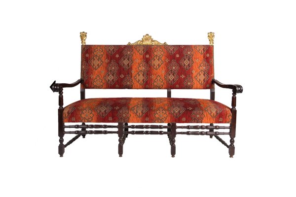 Neo-Renaissance Revival Carved Walnut Armchairs and Canape, 1900s, Set of 3-ABO-1440491