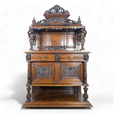 Neo Renaissance Style Walnut Serving Table with Characters-HLV-2033096