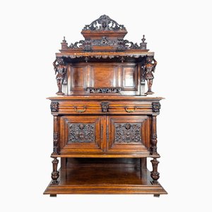 Neo Renaissance Style Walnut Serving Table with Characters-HLV-2033096