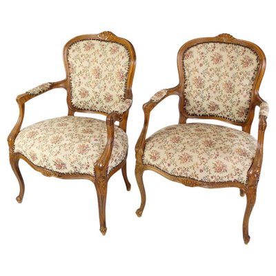 Neo-Rococo Armchairs in Decorated Fabric & Light Wood, Set of 2-UY-1274076