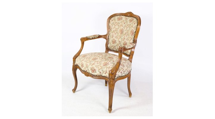 Neo-Rococo Armchairs in Decorated Fabric & Light Wood, Set of 2-UY-1274076