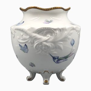 Neo- Rococo Vase on Paw Feet Hummingbird and Butterfly Decoration from Royal Prussian Tettau-XOP-2035033