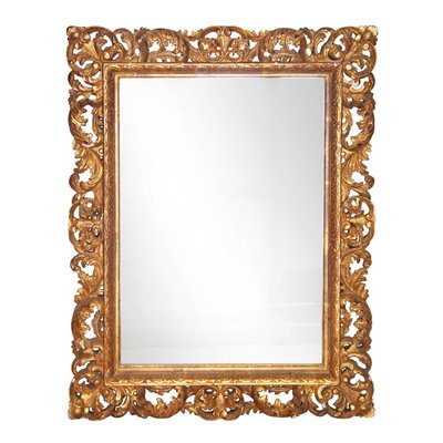 Neoclassical Baroque Gold Foil Hand Carved Wooden Mirror, 1970-UZ-984963