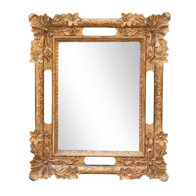 Neoclassical Baroque Gold Foil Hand Carved Wooden Mirror, 1970s-UZ-990166