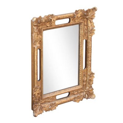 Neoclassical Baroque Gold Foil Hand Carved Wooden Mirror, 1970s-UZ-990166