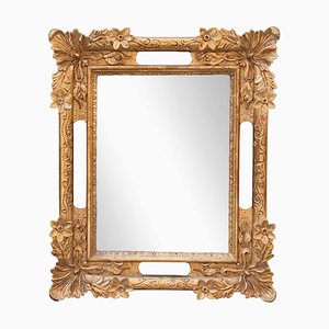 Neoclassical Baroque Gold Foil Hand Carved Wooden Mirror, 1970s-UZ-990166