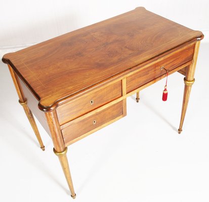 Neoclassical Blond Walnut & Flame-Applied Walnut Burl Desk, Late 1800s-NJV-879048