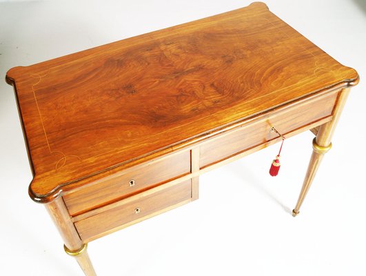 Neoclassical Blond Walnut & Flame-Applied Walnut Burl Desk, Late 1800s-NJV-879048