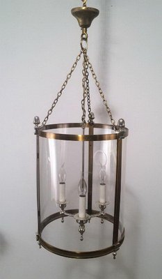 Neoclassical Brass and Silver Lantern with Round Faux Glass in Hard Plastic-BA-1365730