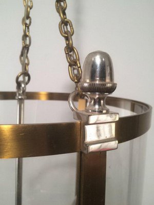 Neoclassical Brass and Silver Lantern with Round Faux Glass in Hard Plastic-BA-1365730