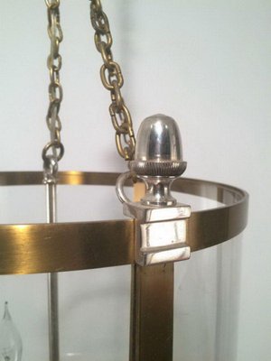 Neoclassical Brass and Silver Lantern with Round Faux Glass in Hard Plastic-BA-1365730