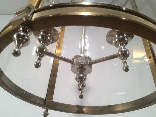 Neoclassical Brass and Silver Lantern with Round Faux Glass in Hard Plastic-BA-1365730