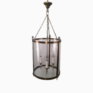 Neoclassical Brass and Silver Lantern with Round Faux Glass in Hard Plastic-BA-1365730