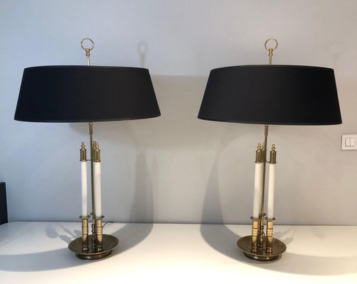 Neoclassical Brass and White Lacquer Table Lamps, 1970s, Set of 2-BA-1698357